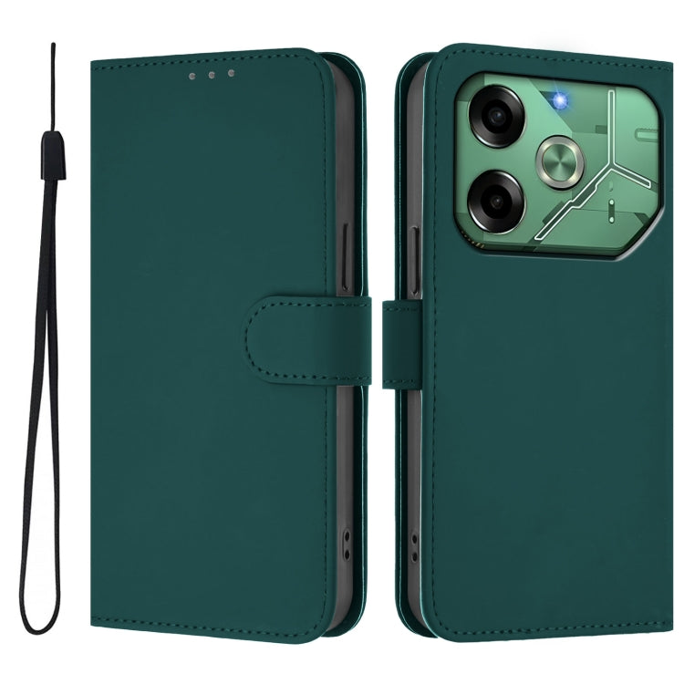 For Tecno Pova 6 4G Skin Feel Solid Color Leather Phone Case with Lanyard