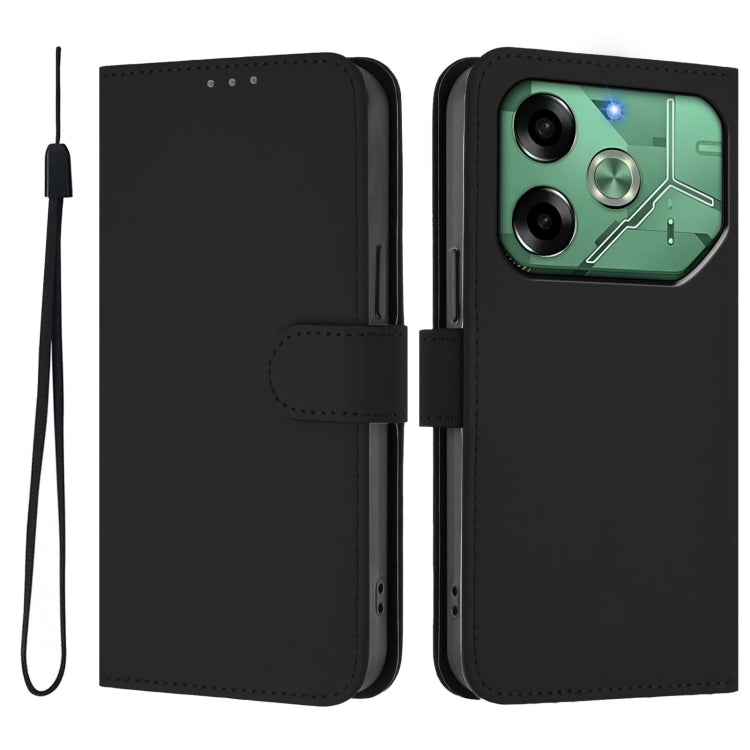 For Tecno Pova 6 4G Skin Feel Solid Color Leather Phone Case with Lanyard