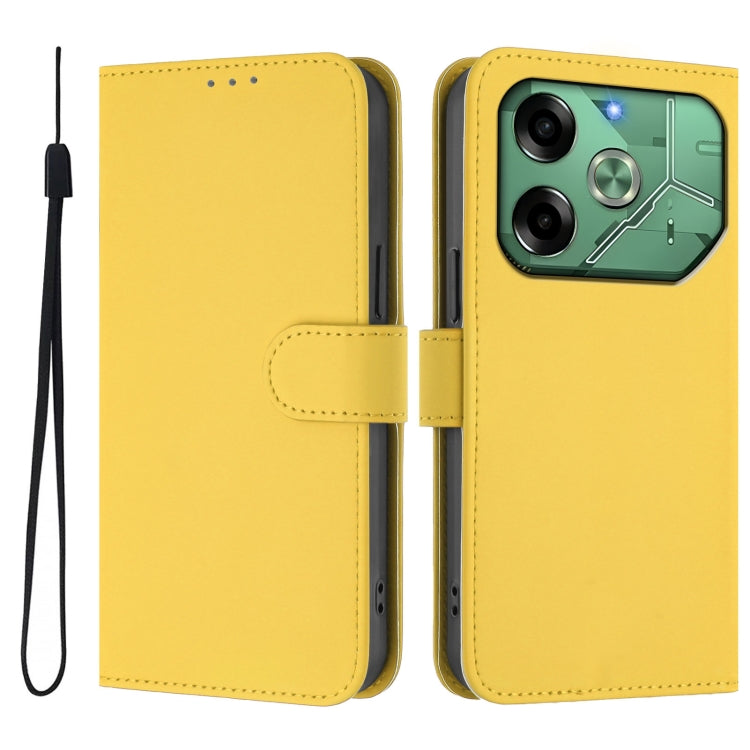 For Tecno Pova 6 4G Skin Feel Solid Color Leather Phone Case with Lanyard