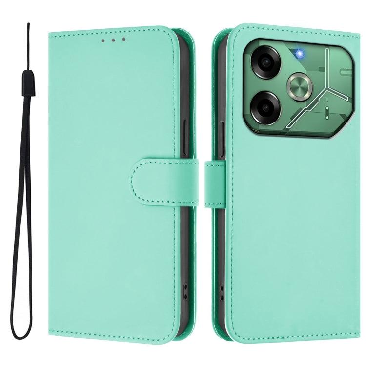 For Tecno Pova 6 4G Skin Feel Solid Color Leather Phone Case with Lanyard