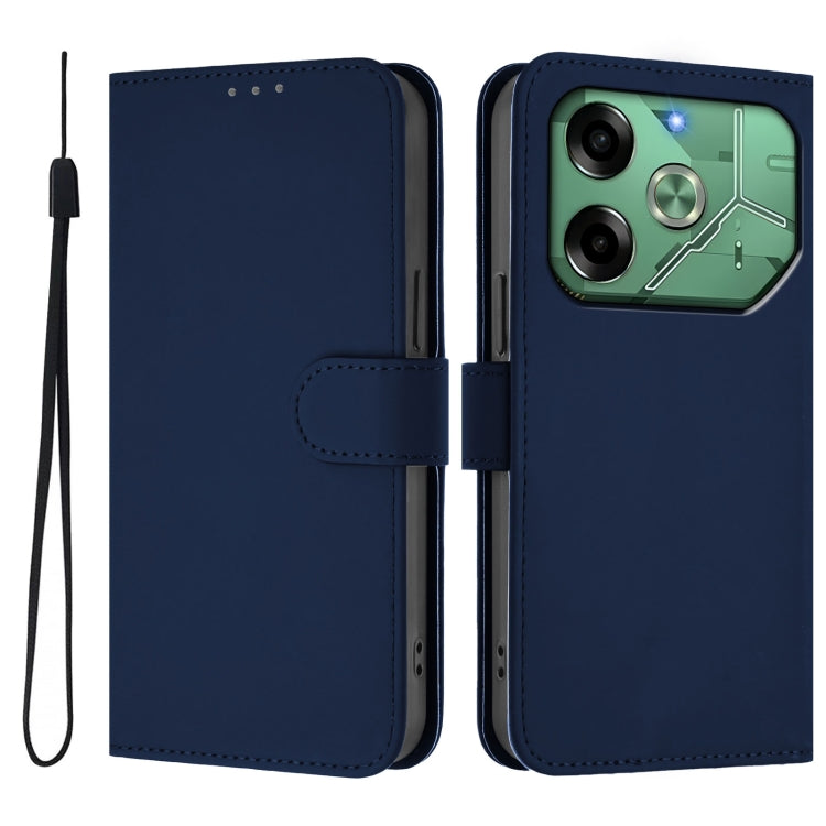 For Tecno Pova 6 4G Skin Feel Solid Color Leather Phone Case with Lanyard
