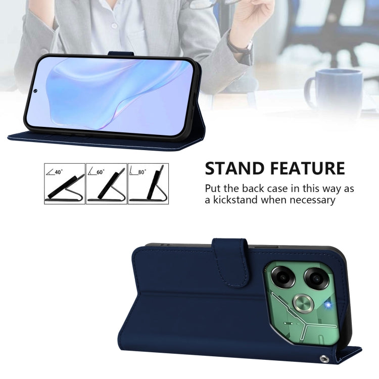For Tecno Pova 6 4G Skin Feel Solid Color Leather Phone Case with Lanyard