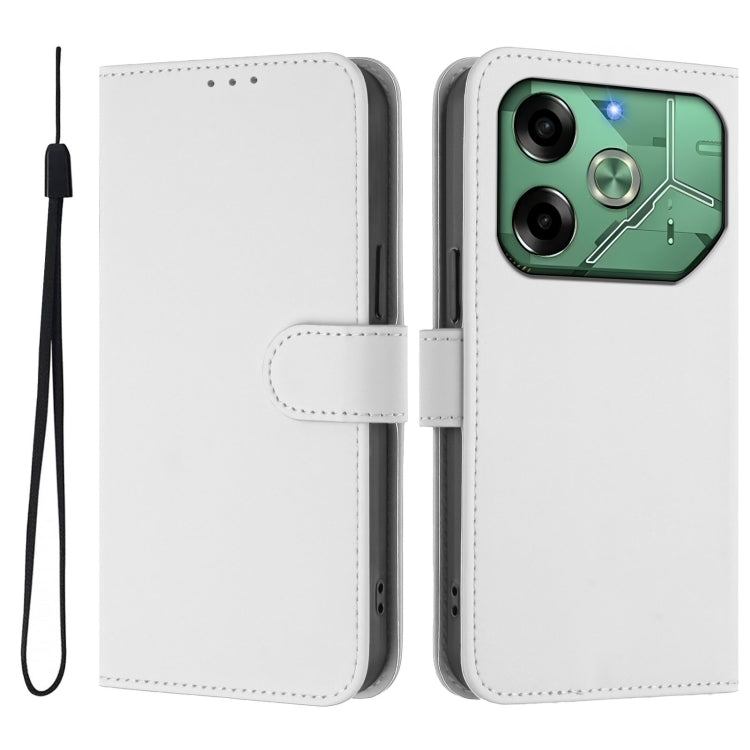For Tecno Pova 6 4G Skin Feel Solid Color Leather Phone Case with Lanyard