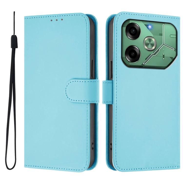 For Tecno Pova 6 4G Skin Feel Solid Color Leather Phone Case with Lanyard