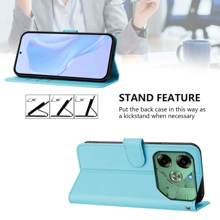 For Tecno Pova 6 4G Skin Feel Solid Color Leather Phone Case with Lanyard