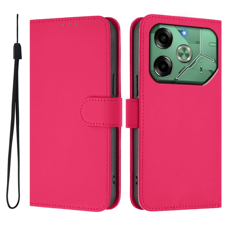 For Tecno Pova 6 4G Skin Feel Solid Color Leather Phone Case with Lanyard