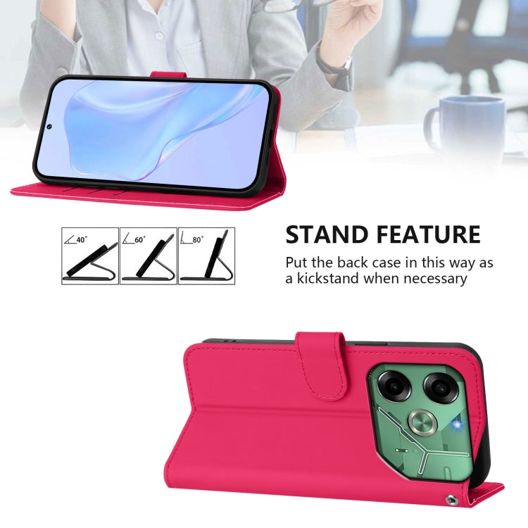 For Tecno Pova 6 4G Skin Feel Solid Color Leather Phone Case with Lanyard