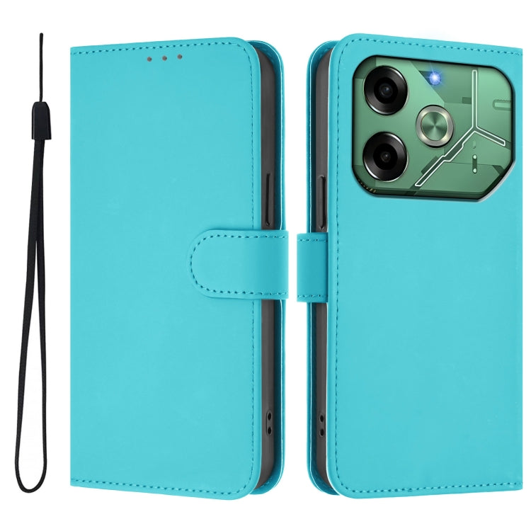 For Tecno Pova 6 4G Skin Feel Solid Color Leather Phone Case with Lanyard