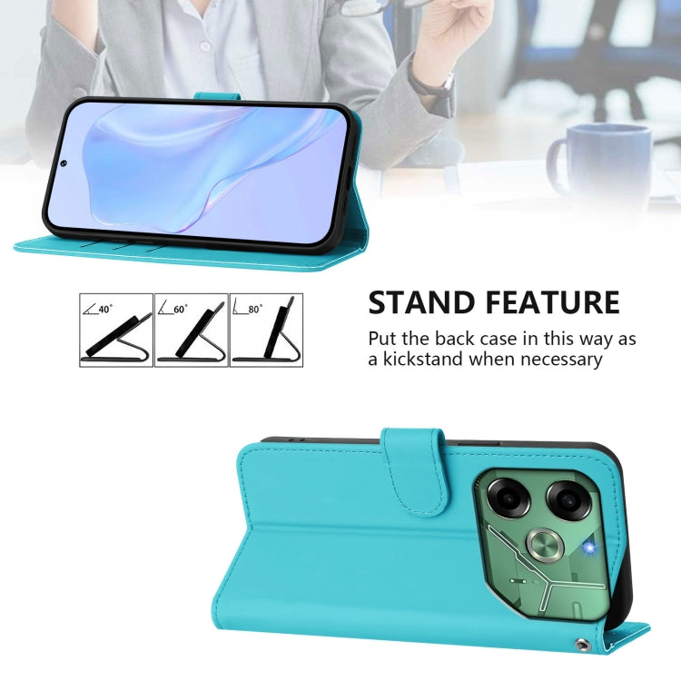 For Tecno Pova 6 4G Skin Feel Solid Color Leather Phone Case with Lanyard