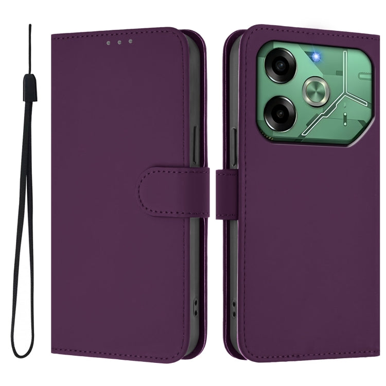 For Tecno Pova 6 4G Skin Feel Solid Color Leather Phone Case with Lanyard