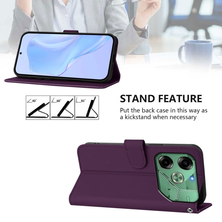 For Tecno Pova 6 4G Skin Feel Solid Color Leather Phone Case with Lanyard