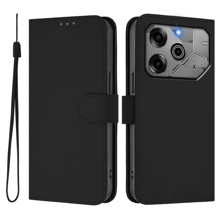 For Tecno Pova 6 5G / 6 Pro 5G Skin Feel Solid Color Leather Phone Case with Lanyard