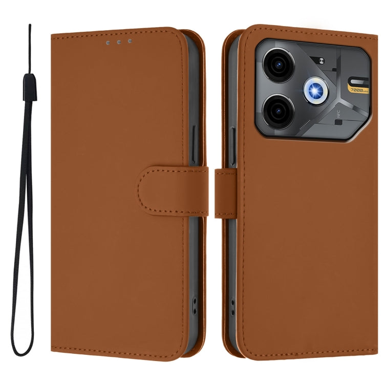 For Tecno Pova 6 Neo Skin Feel Solid Color Leather Phone Case with Lanyard
