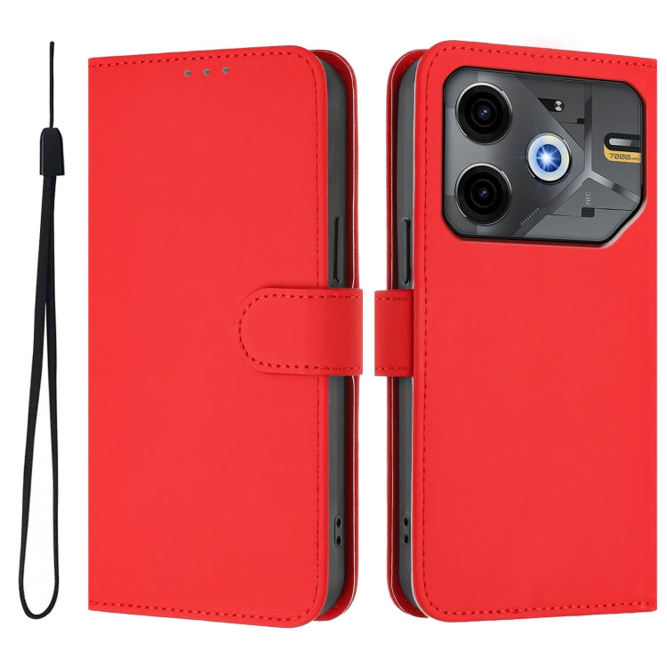 For Tecno Pova 6 Neo Skin Feel Solid Color Leather Phone Case with Lanyard