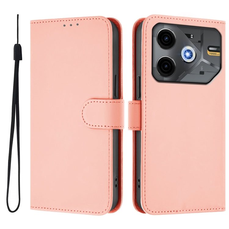 For Tecno Pova 6 Neo Skin Feel Solid Color Leather Phone Case with Lanyard