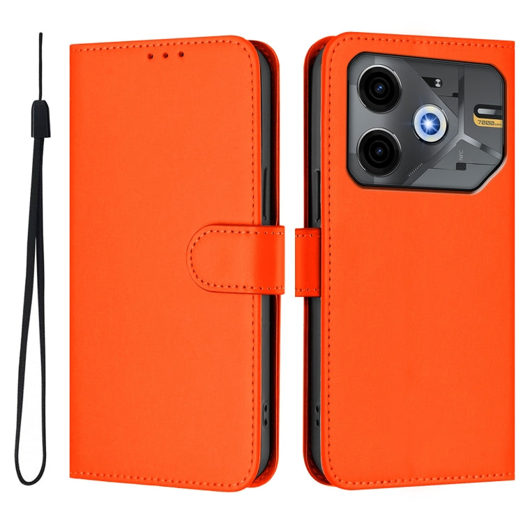 For Tecno Pova 6 Neo Skin Feel Solid Color Leather Phone Case with Lanyard