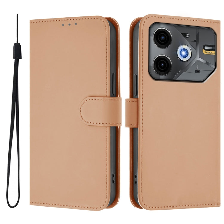 For Tecno Pova 6 Neo Skin Feel Solid Color Leather Phone Case with Lanyard