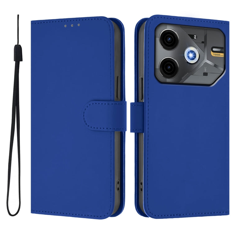 For Tecno Pova 6 Neo Skin Feel Solid Color Leather Phone Case with Lanyard
