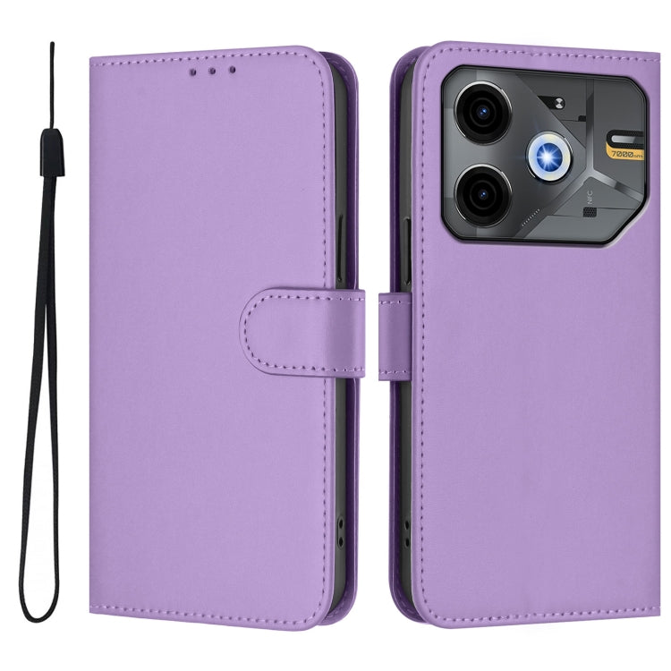 For Tecno Pova 6 Neo Skin Feel Solid Color Leather Phone Case with Lanyard