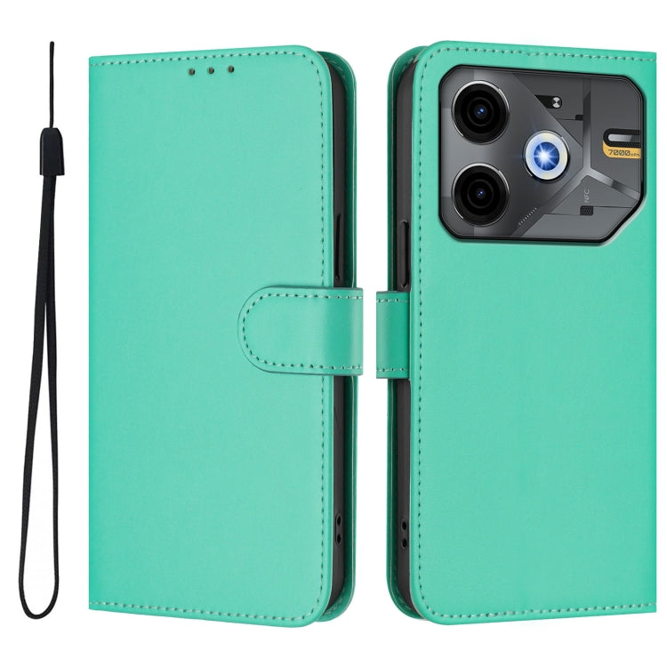 For Tecno Pova 6 Neo Skin Feel Solid Color Leather Phone Case with Lanyard