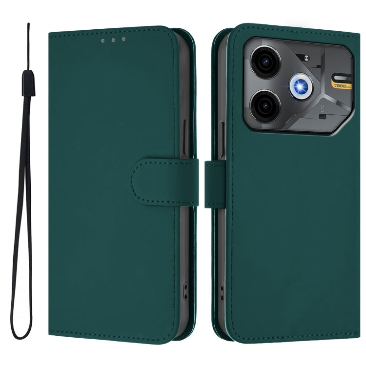 For Tecno Pova 6 Neo Skin Feel Solid Color Leather Phone Case with Lanyard