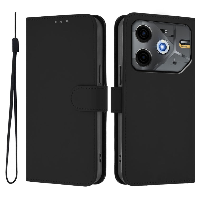 For Tecno Pova 6 Neo Skin Feel Solid Color Leather Phone Case with Lanyard