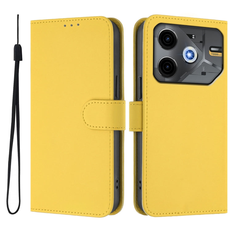 For Tecno Pova 6 Neo Skin Feel Solid Color Leather Phone Case with Lanyard