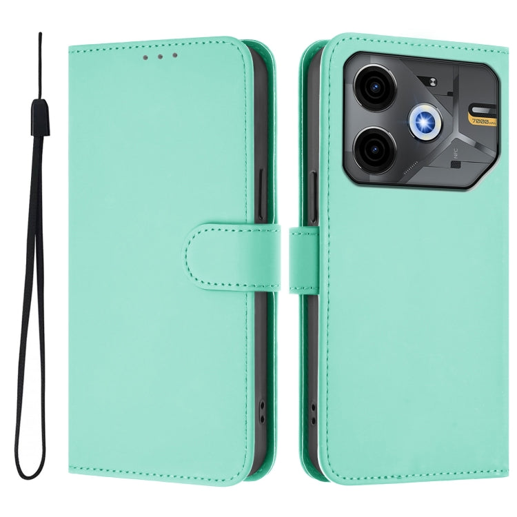 For Tecno Pova 6 Neo Skin Feel Solid Color Leather Phone Case with Lanyard