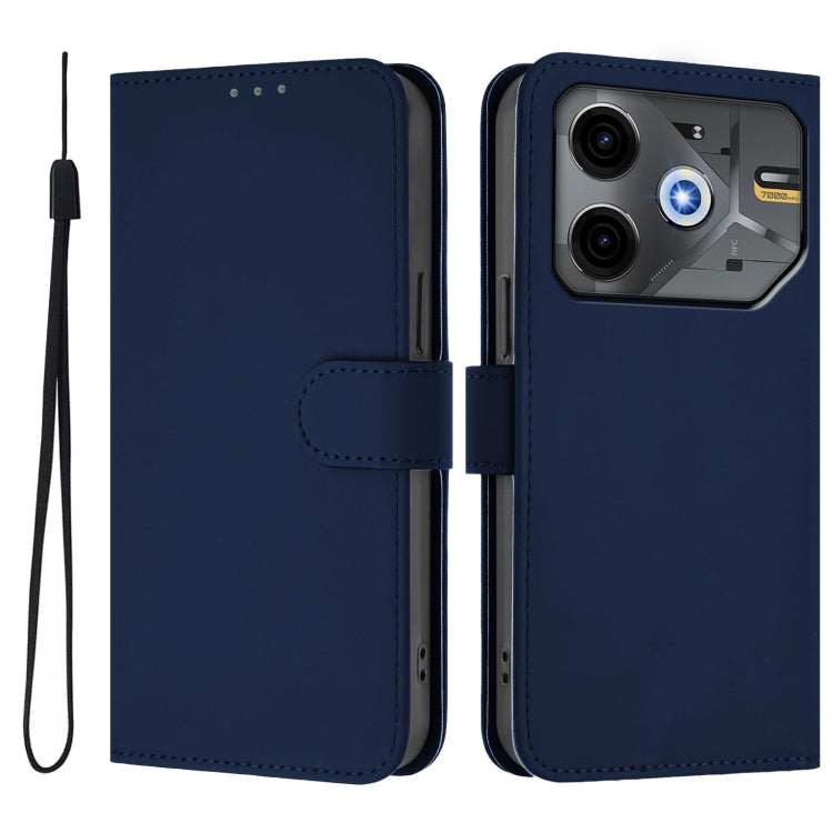 For Tecno Pova 6 Neo Skin Feel Solid Color Leather Phone Case with Lanyard