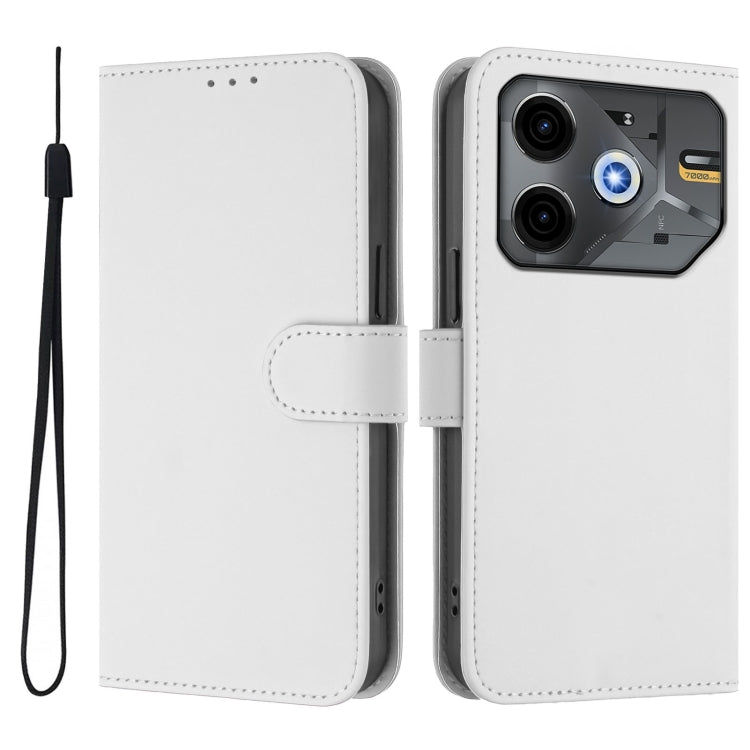 For Tecno Pova 6 Neo Skin Feel Solid Color Leather Phone Case with Lanyard