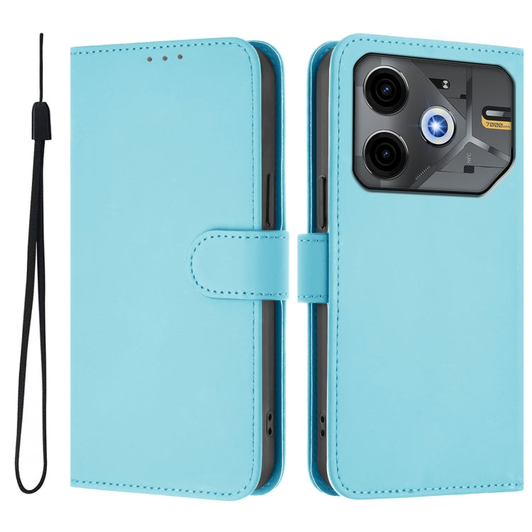 For Tecno Pova 6 Neo Skin Feel Solid Color Leather Phone Case with Lanyard