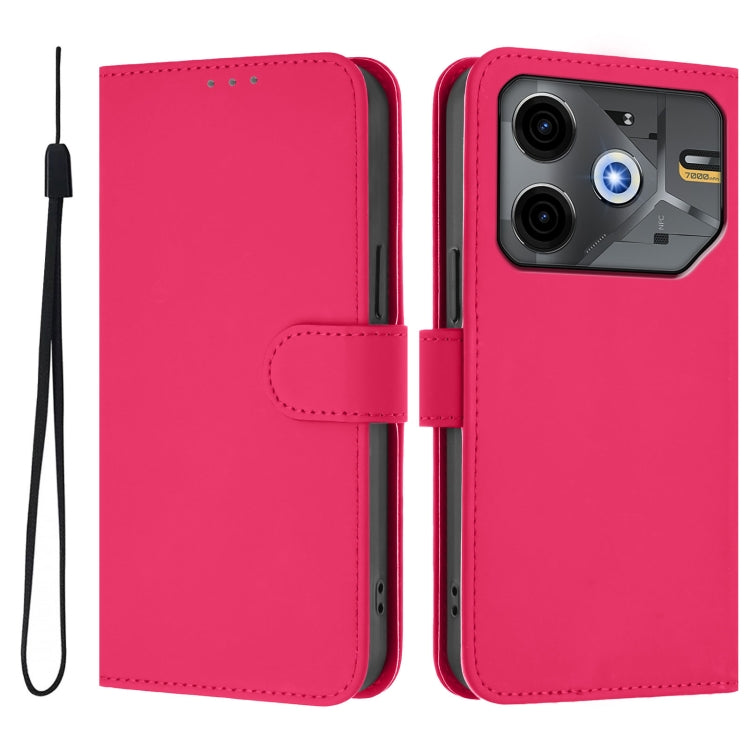 For Tecno Pova 6 Neo Skin Feel Solid Color Leather Phone Case with Lanyard