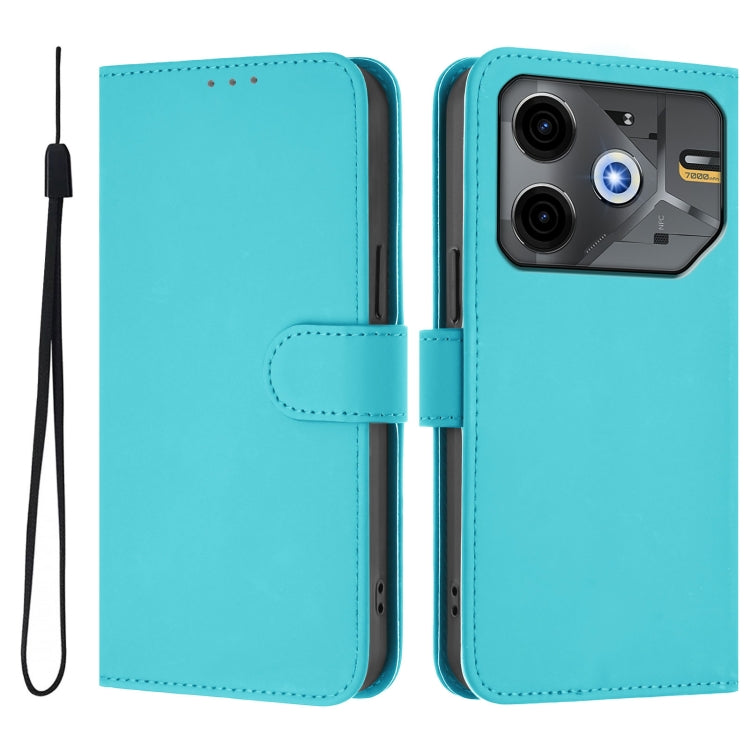 For Tecno Pova 6 Neo Skin Feel Solid Color Leather Phone Case with Lanyard
