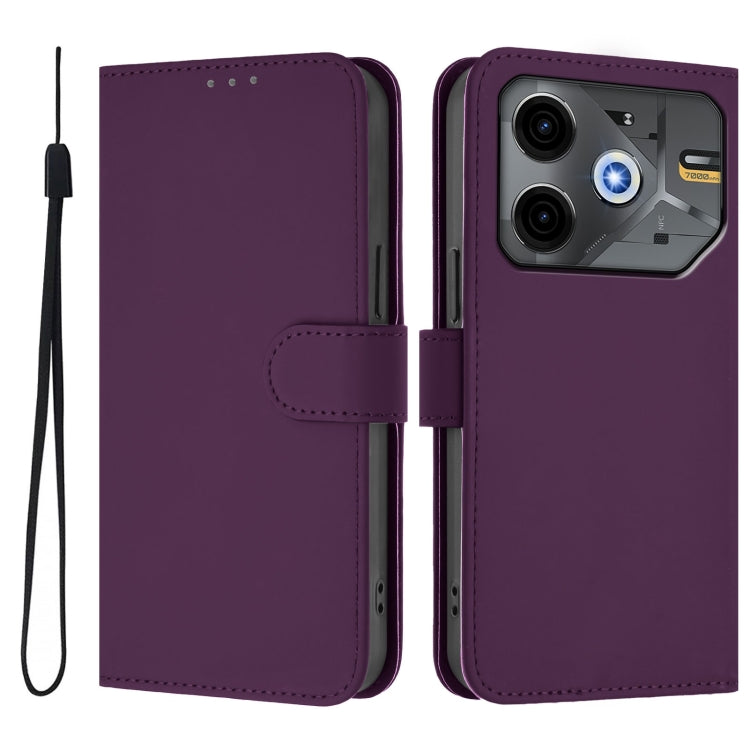For Tecno Pova 6 Neo Skin Feel Solid Color Leather Phone Case with Lanyard