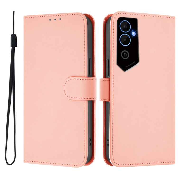 For Tecno Pova Neo 2 Skin Feel Solid Color Leather Phone Case with Lanyard