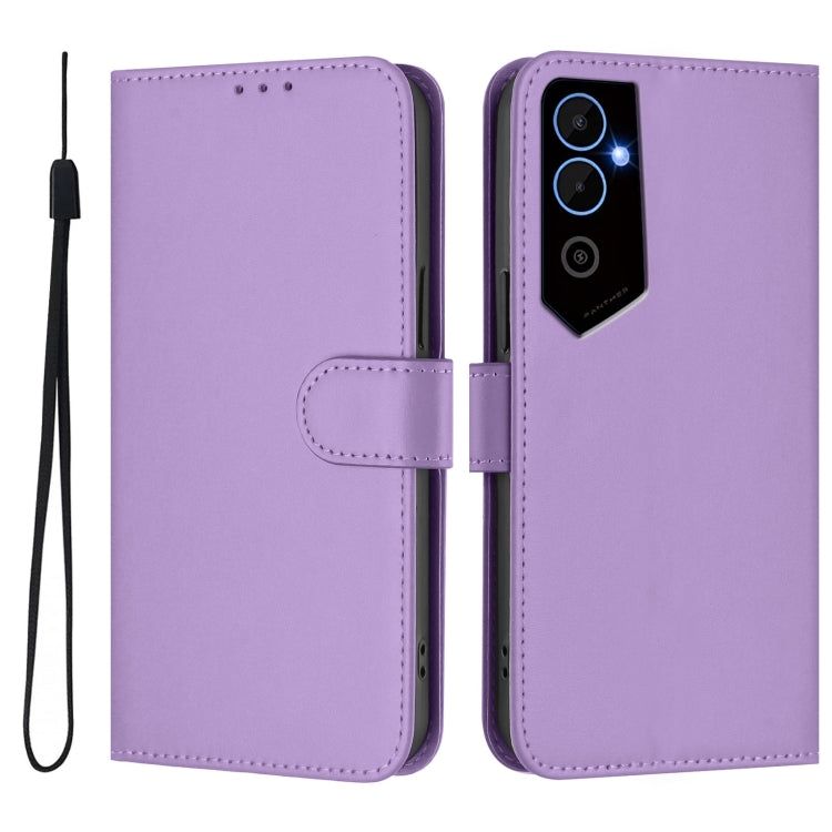 For Tecno Pova Neo 2 Skin Feel Solid Color Leather Phone Case with Lanyard
