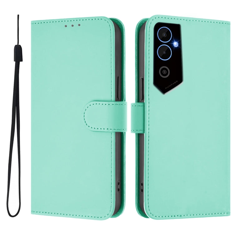 For Tecno Pova Neo 2 Skin Feel Solid Color Leather Phone Case with Lanyard