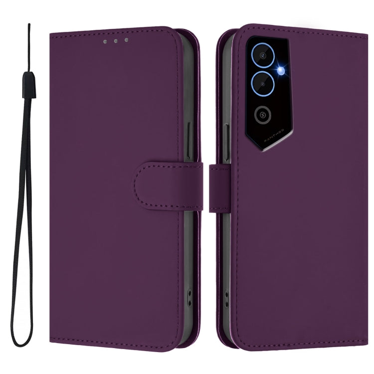 For Tecno Pova Neo 2 Skin Feel Solid Color Leather Phone Case with Lanyard