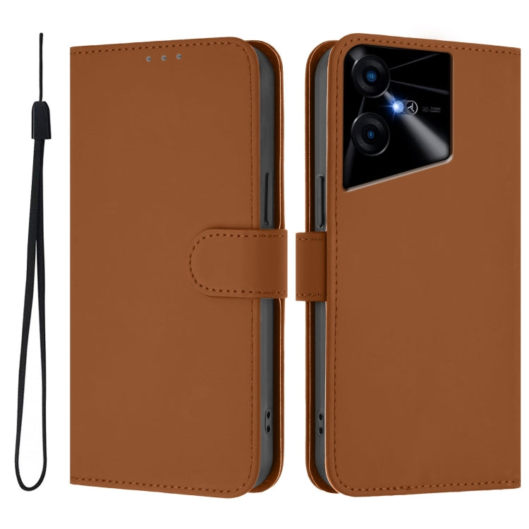 For Tecno Pova Neo 3 Skin Feel Solid Color Leather Phone Case with Lanyard
