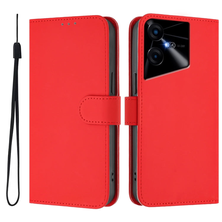 For Tecno Pova Neo 3 Skin Feel Solid Color Leather Phone Case with Lanyard
