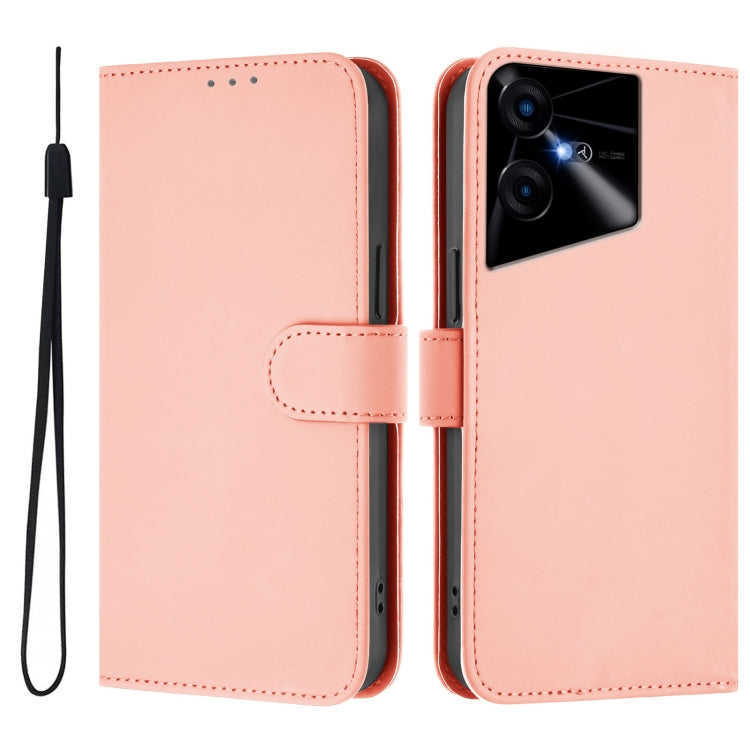 For Tecno Pova Neo 3 Skin Feel Solid Color Leather Phone Case with Lanyard