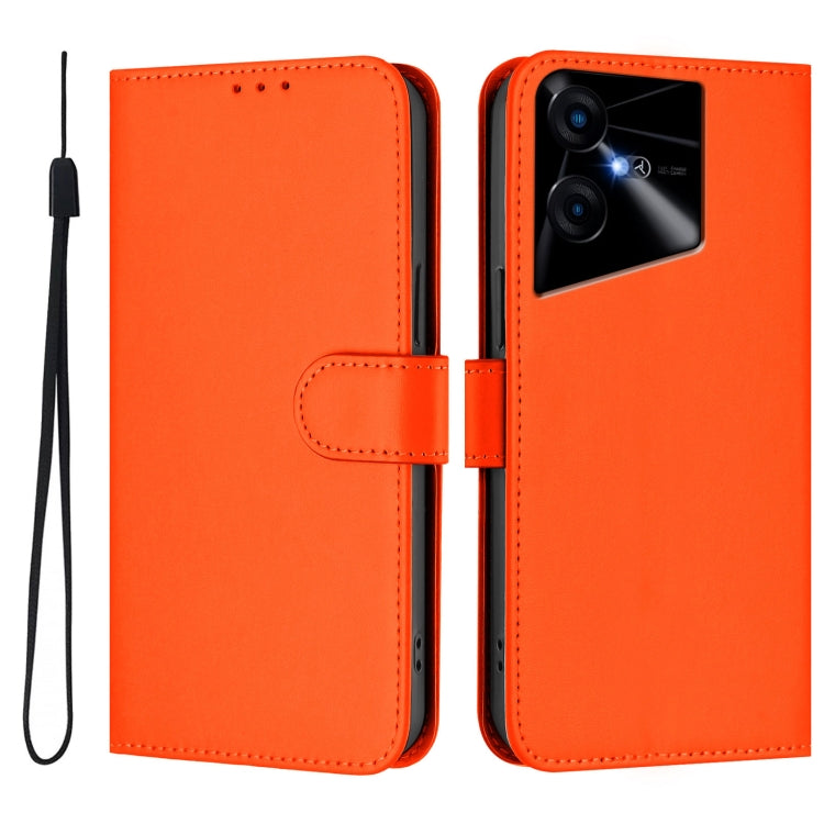 For Tecno Pova Neo 3 Skin Feel Solid Color Leather Phone Case with Lanyard