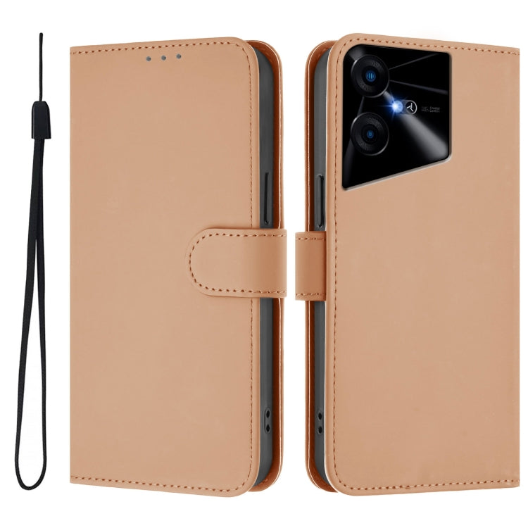For Tecno Pova Neo 3 Skin Feel Solid Color Leather Phone Case with Lanyard