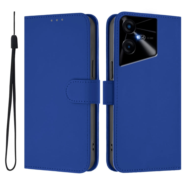 For Tecno Pova Neo 3 Skin Feel Solid Color Leather Phone Case with Lanyard
