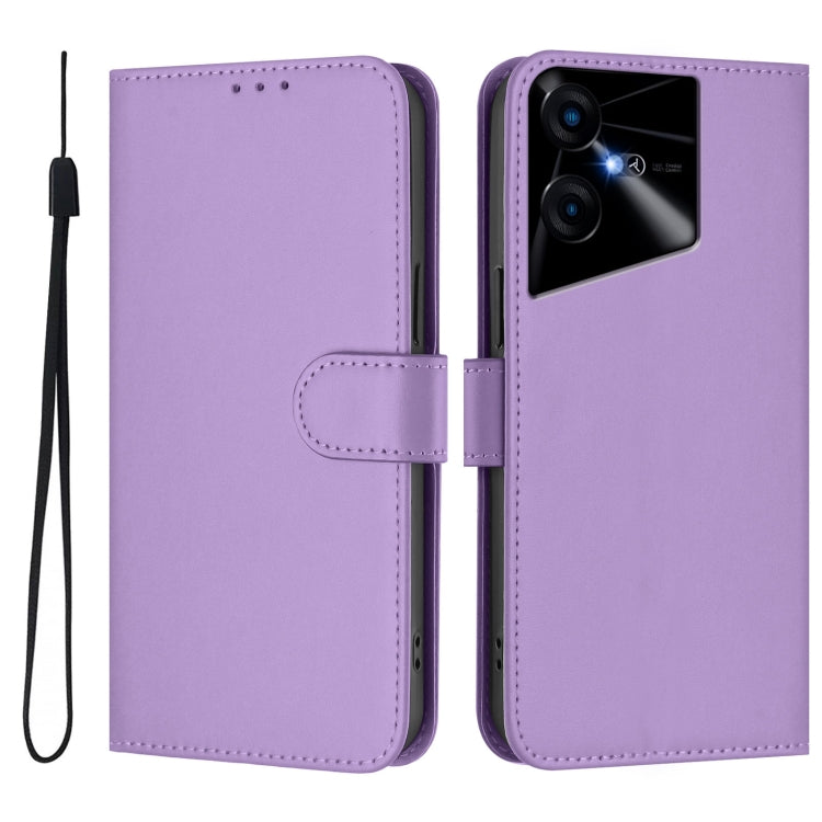 For Tecno Pova Neo 3 Skin Feel Solid Color Leather Phone Case with Lanyard