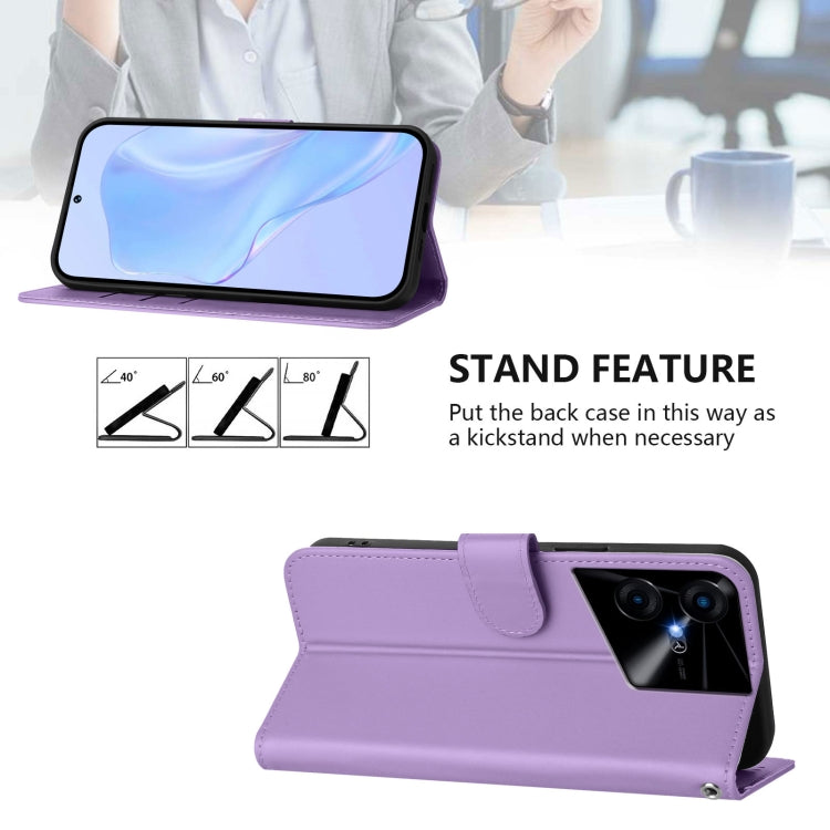 For Tecno Pova Neo 3 Skin Feel Solid Color Leather Phone Case with Lanyard