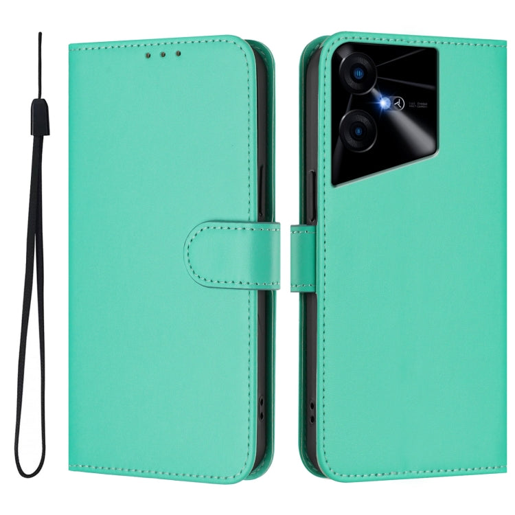 For Tecno Pova Neo 3 Skin Feel Solid Color Leather Phone Case with Lanyard