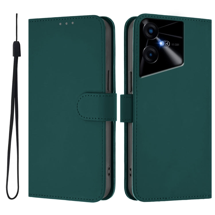 For Tecno Pova Neo 3 Skin Feel Solid Color Leather Phone Case with Lanyard