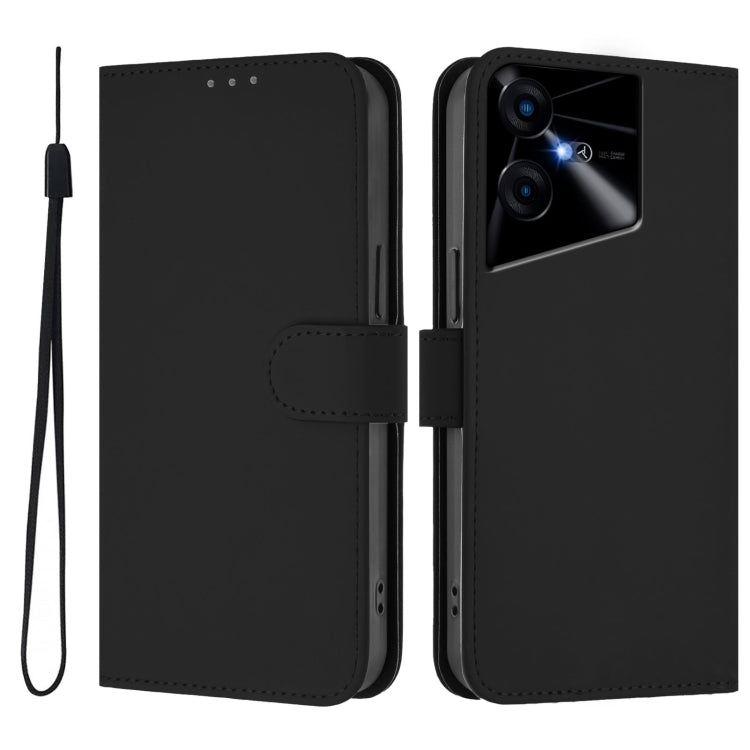 For Tecno Pova Neo 3 Skin Feel Solid Color Leather Phone Case with Lanyard