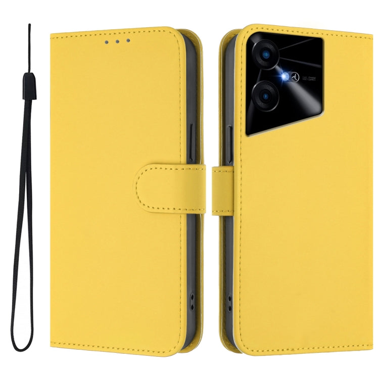 For Tecno Pova Neo 3 Skin Feel Solid Color Leather Phone Case with Lanyard